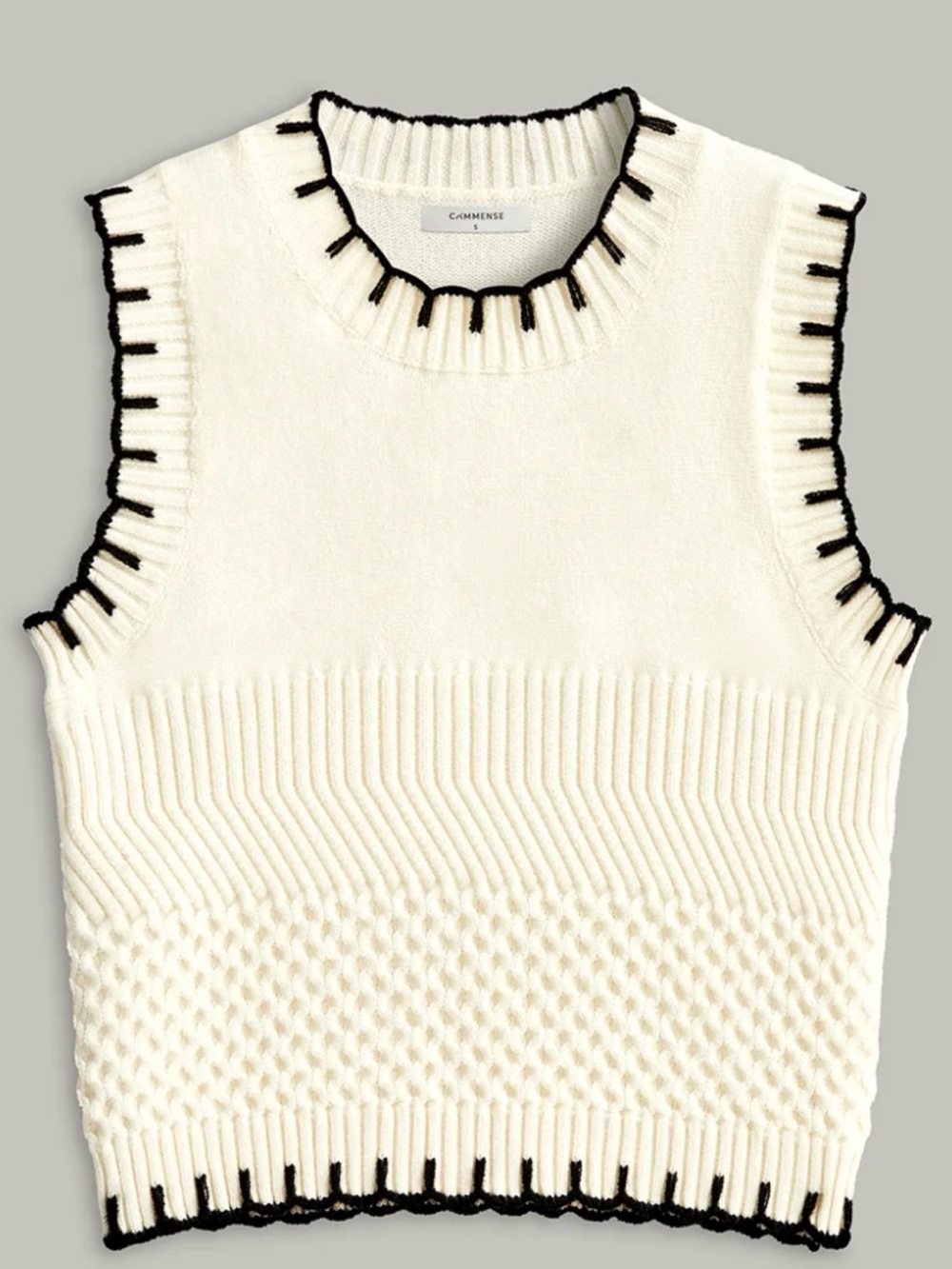 Commense Ivory Knit Sleeveless Top with Black Trim